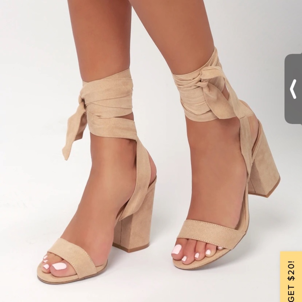 Lulus nude suede lace up heels -NWT